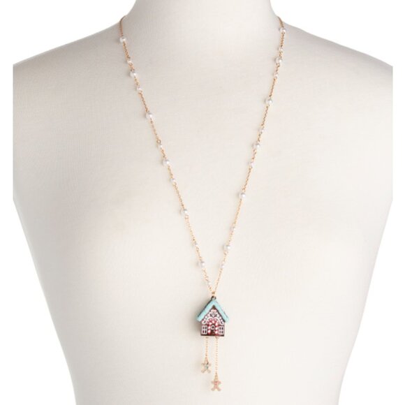 NWT BETSEY JOHNSON Jingle Bell Bling Festive Gingerbread House Pendant Necklace - Picture 3 of 5